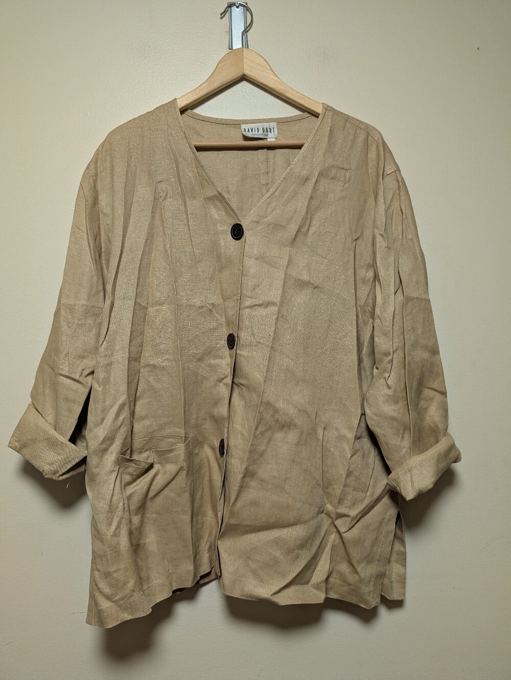 David Dart Collection 100% Linen Jacket Size L Beige Tan Button Front